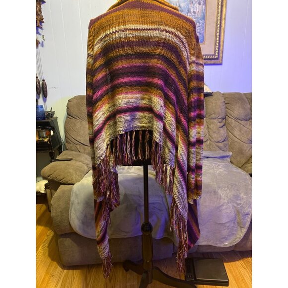 Women’s L Cardigan Bohemian Fringe Multicolor Striped Knit Hippie South… - Picture 3 of 12